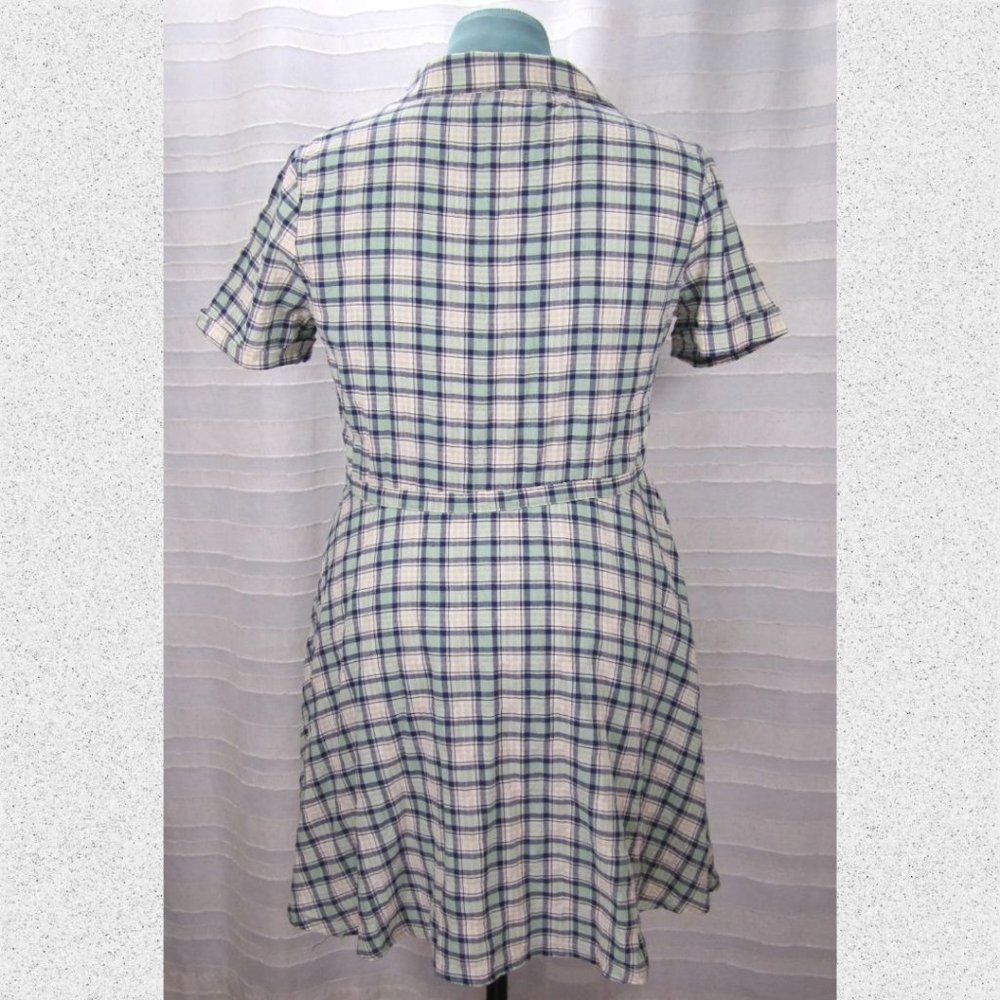She + Sky Mint Green and Navy Blue Plaid Shirtdress - L - Picture 3 of 7